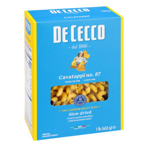 De Cecco Cavatappi No. 87 Pasta 16 oz front package image - Pops Trading Company