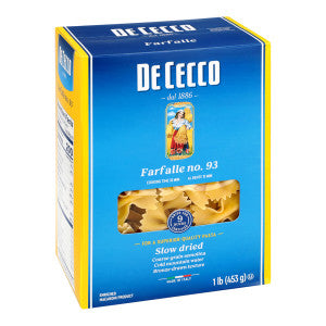 De Cecco Farfalle No. 93 Pasta 16 oz front package image - Pops Trading Company