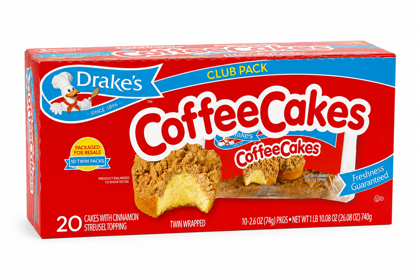 Drake's Coffee Cakes Club Pack – 20 Cinnamon Streusel Cakes, 26.08 oz