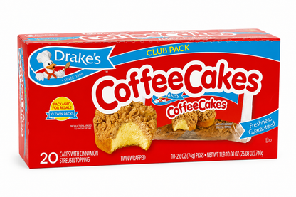 Drake's Coffee Cakes Club Pack – 20 Cinnamon Streusel Cakes, 26.08 oz