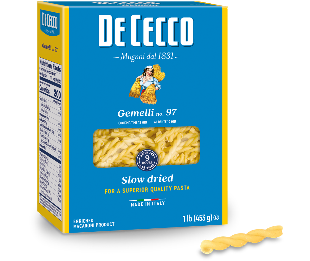 De Cecco Pasta Gemelli #97 Pasta 3-1lb Boxes front package image - Pops Trading Company