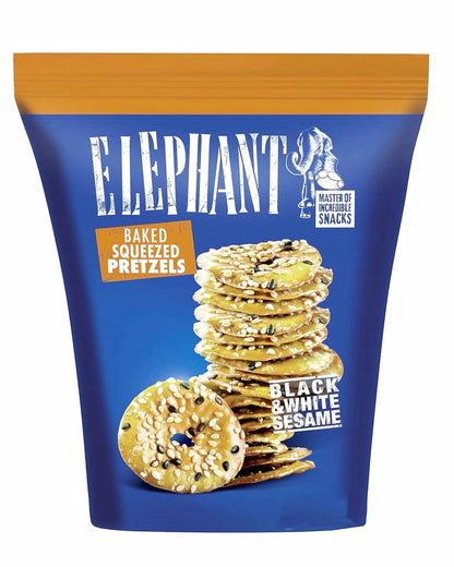 Elephant Baked Squeezed Pretzels Black & White Sesame product image at Pops Trading Company