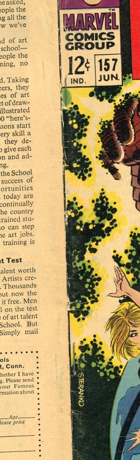 Strange Tales #157 (1967) close up spine and edge wear condition