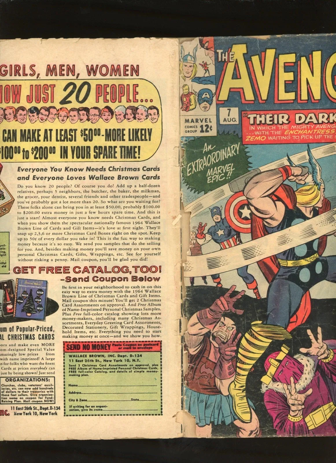 Avengers #7 1964 centerfold staples condition Silver Age Marvel comic