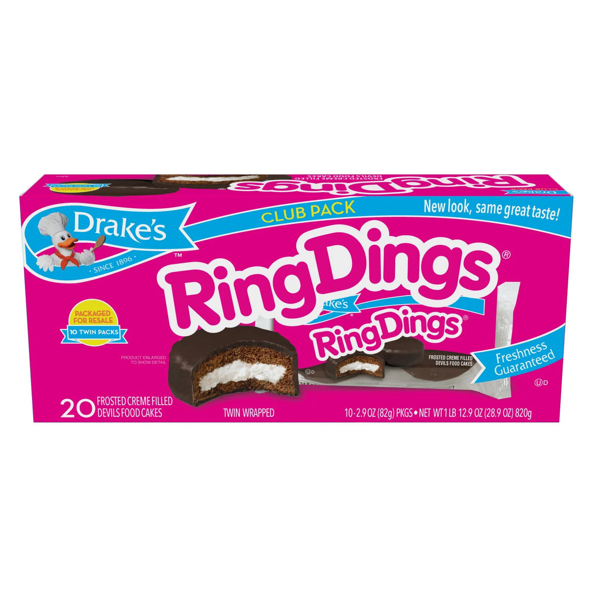 Drake's Ring Dings Club Pack – 20 Cakes, 10 Twin Packs, 28.9 oz
