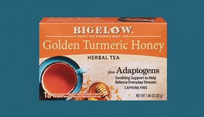 Bigelow Golden Turmeric Honey plus Adaptogens Herbal Tea Tea Bags product image - Pops Trading Company