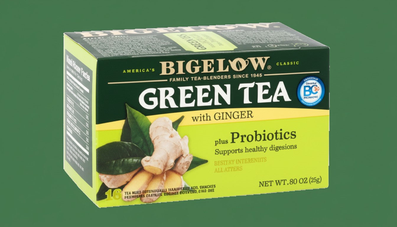 Bigelow Green Tea with Ginger plus Probiotics Tea Bags product image - Pops Trading Company
