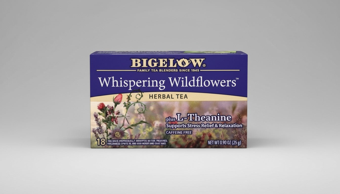 Bigelow Whispering Wildflowers plus L-Theanine Herbal Tea Tea Bags product image - Pops Trading Company