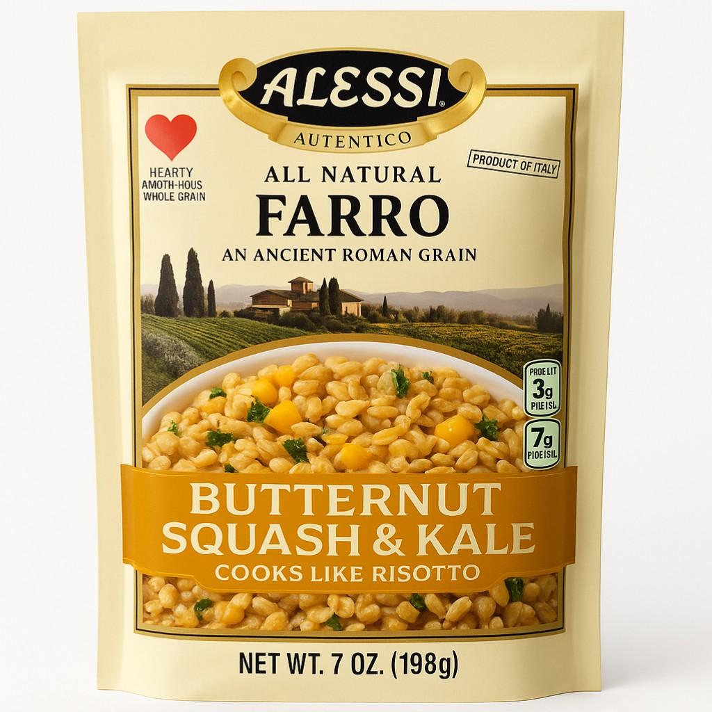 Alessi Farro Butternut Squash & Kale 7 oz Pouch product image - Pops Trading Company