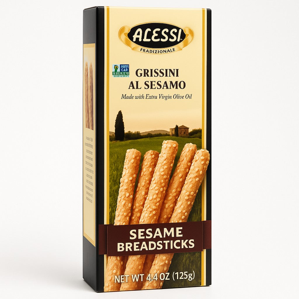 Alessi Sesame Breadsticks 4.4 oz Box product image - Pops Trading Company