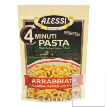 Alessi 4 Minute Arrabbiata Pasta 6.35 oz Pouch product image - Pops Trading Company