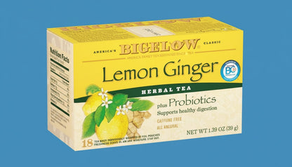 Bigelow Lemon Ginger plus Probiotics Herbal Tea Tea Bags product image - Pops Trading Company
