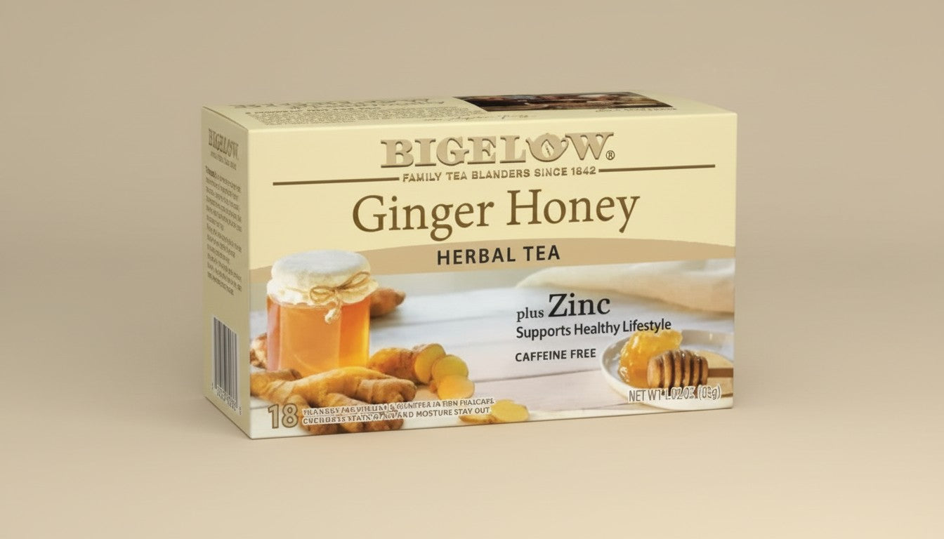 Bigelow Ginger Honey plus Zinc Herbal Tea Tea Bags product image - Pops Trading Company