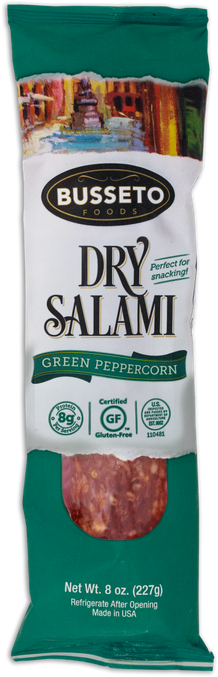 Busseto Green Peppercorn Dry Salami 8 oz 15ct case pack product image