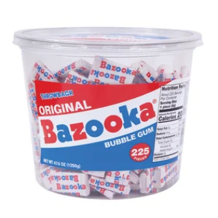 Bazooka Original Bubble Gum Tub 47.6 oz - 225 Piece Box product image – Bazooka bubble gum and nostalgic candy