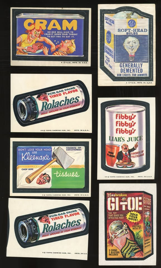 Vintage 1973–74 Topps Wacky Packages 7-Sticker Tan Back Lot