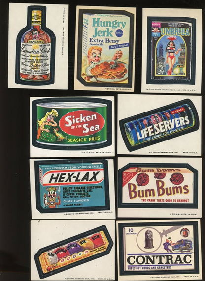 Vintage 1973-75 Topps Wacky Packages 45-Sticker Tan Back Lot