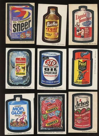 Vintage 1973-75 Topps Wacky Packages 45-Sticker Tan Back Lot
