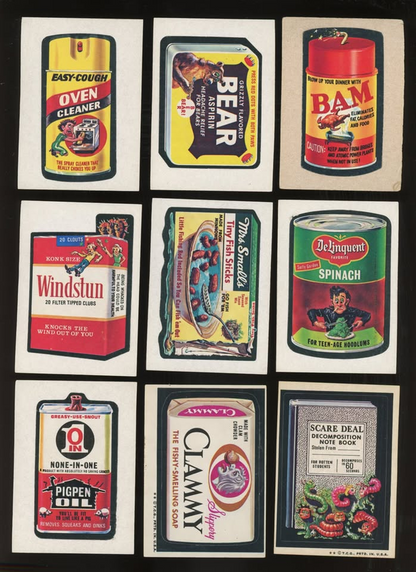 Vintage 1973-75 Topps Wacky Packages 45-Sticker Tan Back Lot