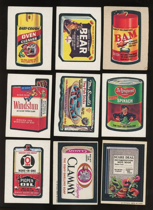 Vintage 1973-75 Topps Wacky Packages 45-Sticker Tan Back Lot