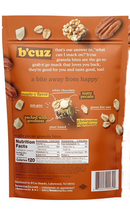 B'cuz Maple Pecan Granola Bites | Gluten-Free Plant-Based Snack 3oz product image - Pops Trading Company