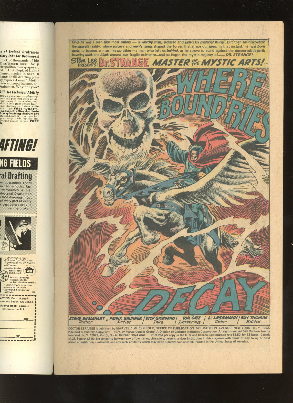 Doctor Strange #4 (1974) Frank Brunner Skull Cover VG/FN 5.0