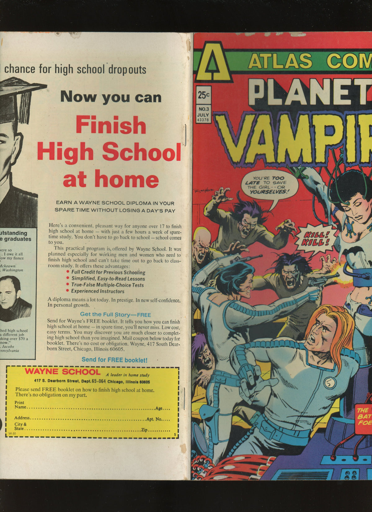 1975 Atlas Comics Planet of Vampires #3 Bronze Age Horror Sci-Fi Comic