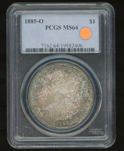 1885-O Morgan Silver Dollar Nicely Rainbow Toned PCGS MS64 Certified US Coin product image - Pops Trading Company
