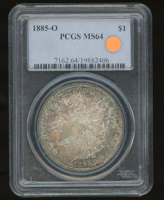 1885-O Morgan Silver Dollar Nicely Rainbow Toned PCGS MS64 Certified US Coin product image - Pops Trading Company