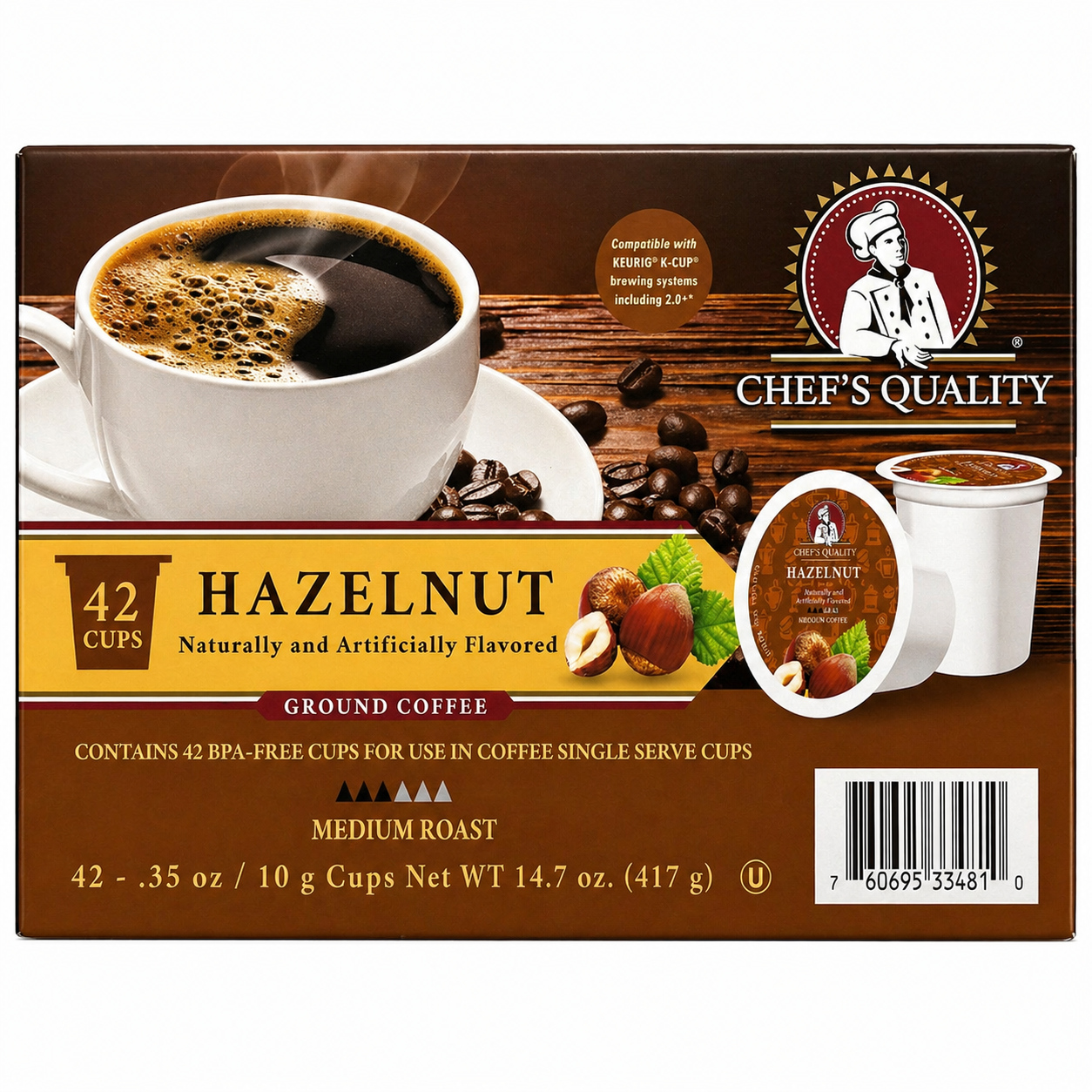 Chef's Quality Hazelnut Single Serve Coffee Cups 42ct product image at Pops Trading Company