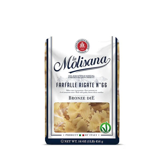 La Molisana Farfalle Rigate (Bow Tie) Pasta #66 – 3 Pack (3 × 16 oz Bags) front package image - Pops Trading Company