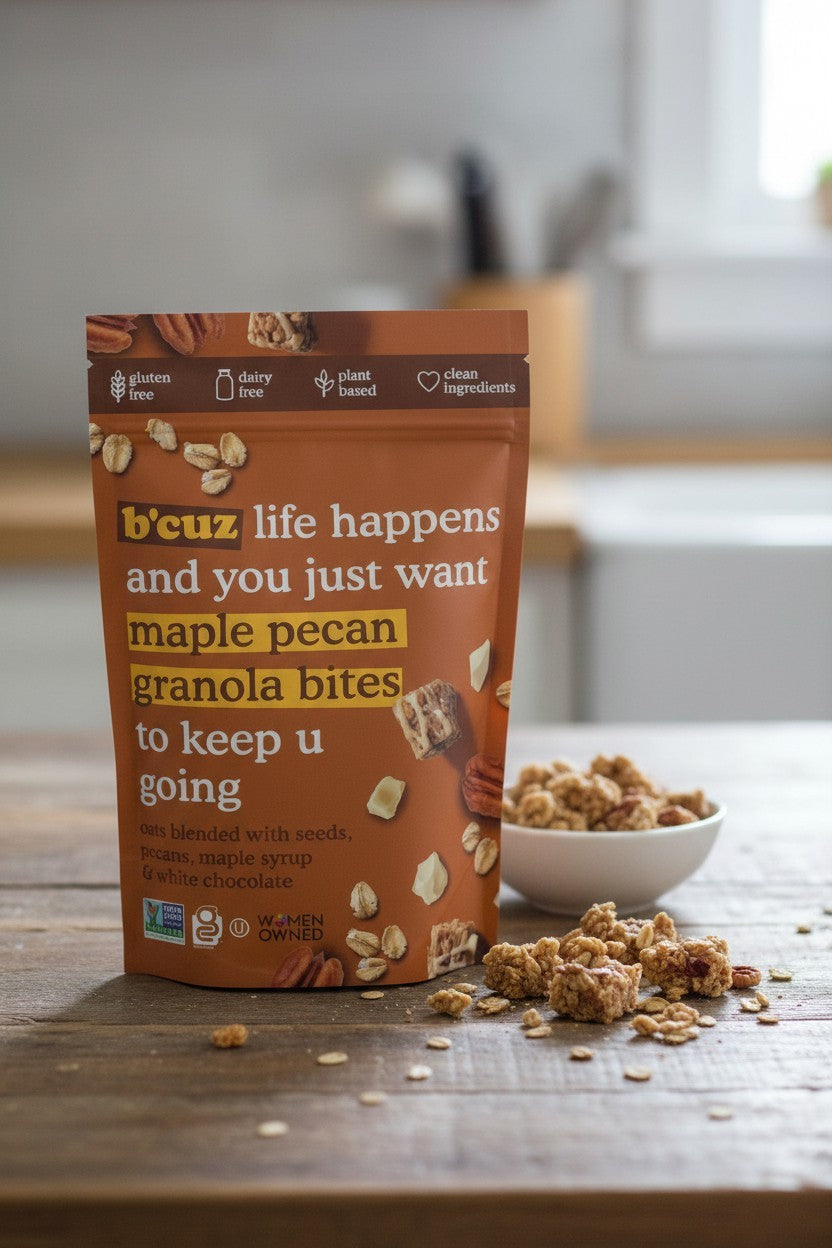 B’cuz Maple Pecan Granola Bites | Gluten-Free Plant-Based Snack 3oz lifestyle product image - Pops Trading Company