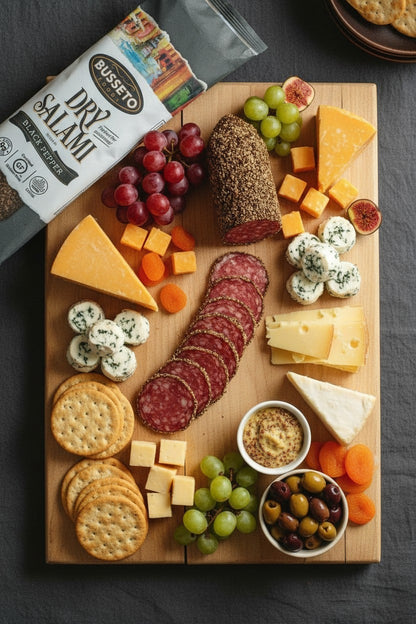 Busseto Dry Cured Salami with Black Pepper – 8 oz Italian Salami Chub nutrition facts and ingredients image - Pops Trading Company