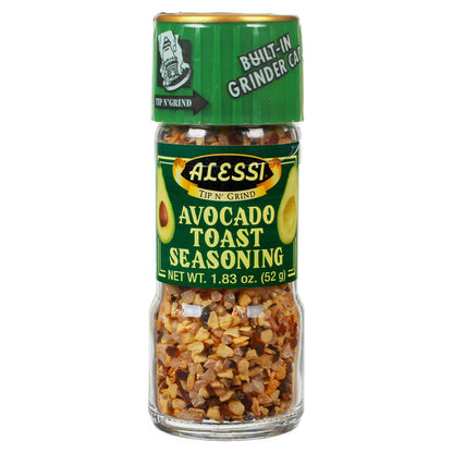 Alessi Avocado Toast Seasoning – 1.83 oz Grinder Bottle front package image - Pops Trading Company
