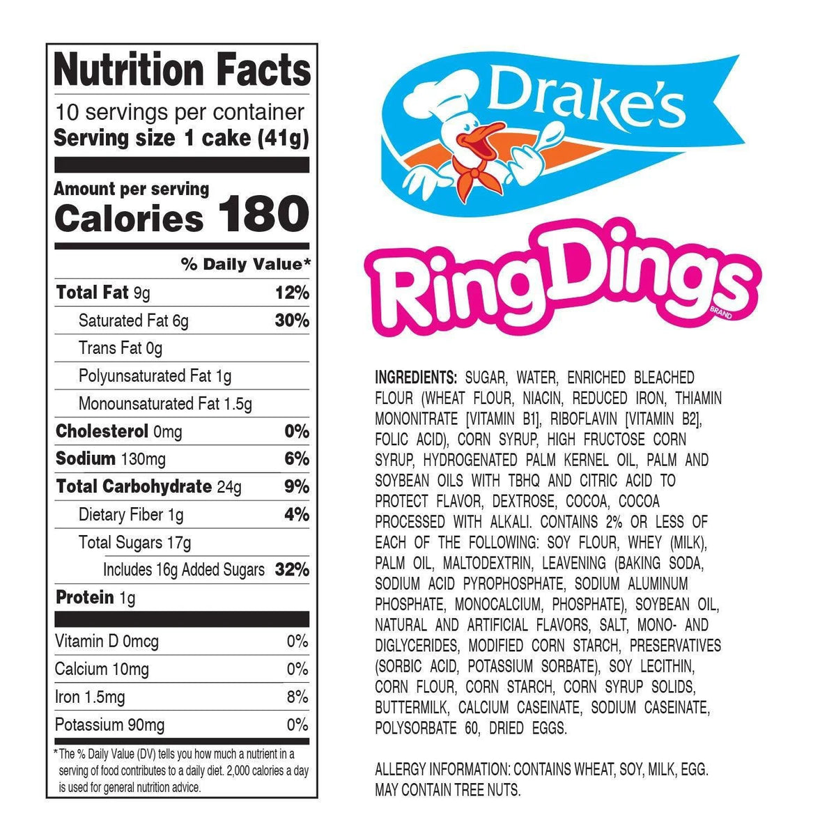 Drake's Ring Dings Club Pack – 20 Cakes, 10 Twin Packs, 28.9 oz