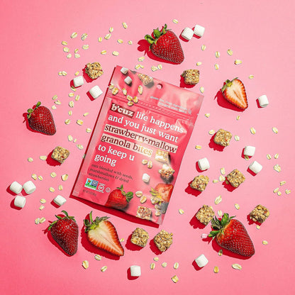 B'cuz Granola Bites Strawberry Mallow 3oz nutrition facts and ingredients image - Pops Trading Company