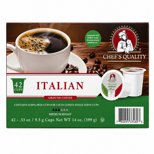Chef's Quality Italian Roast Single Serve Coffee Cups 42ct product image at Pops Trading Company