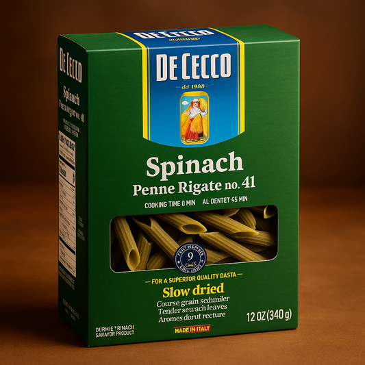 De Cecco Penne Rigate With Spinach 41S -12Oz – Imported Italian Pasta package image