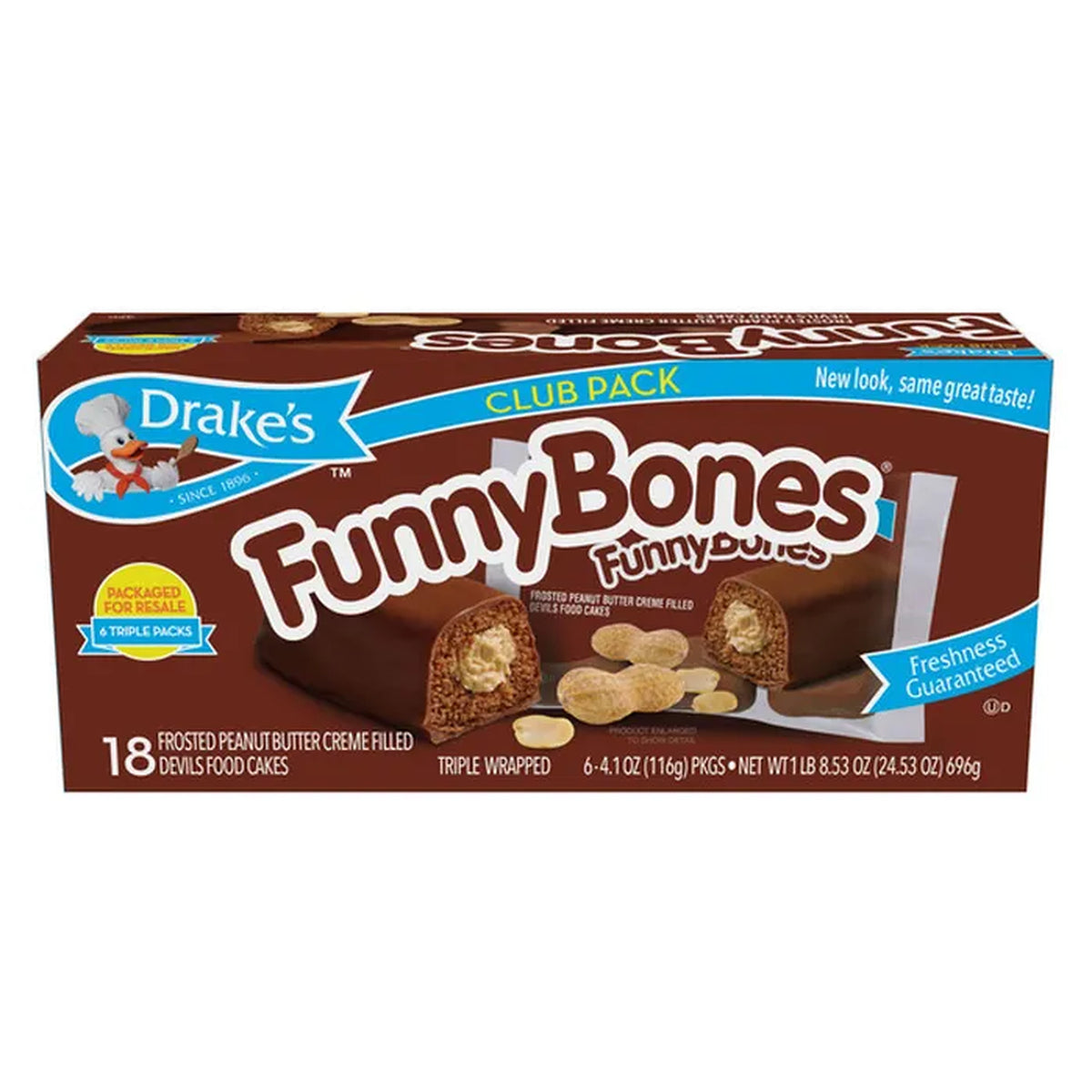 Drake's Funny Bones Club Pack – 18 Cakes, 6 Triple Packs, 24.53 oz