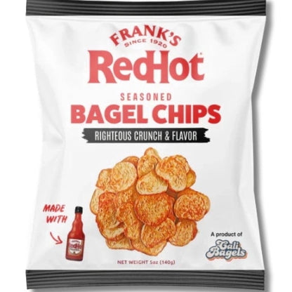 Snack Iconic Frank’s RedHot Seasoned Bagel Chips, 5oz Bag front package image - Pops Trading Company
