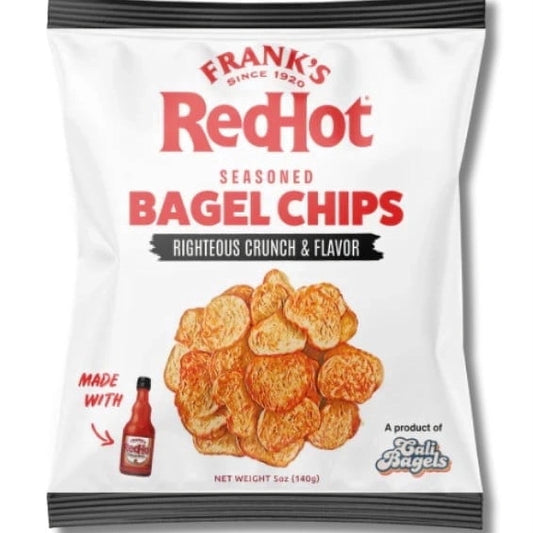 Snack Iconic Frank’s RedHot Seasoned Bagel Chips, 5oz Bag front package image - Pops Trading Company