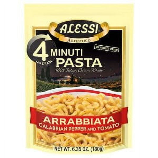 Alessi 4 Minute Pasta Arrabbiata – Quick Italian One-Dish Meal (6.35 oz) front package image - Pops Trading Company