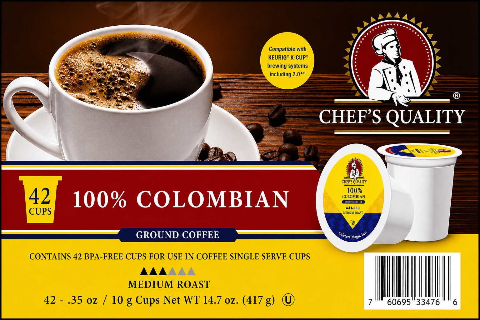 Chef's Quality 100% Colombian Single Serve Coffee Cups 42ct product image at Pops Trading Company