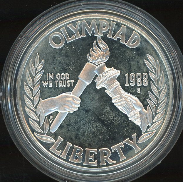 1988 Olympic Silver Dollar Commemorative Coin USA Olympics Torch Design by US Mint product packaging