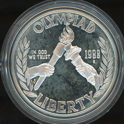 1988 Olympic Silver Dollar Commemorative Coin USA Olympics Torch Design by US Mint product packaging