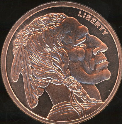 Buffalo Copper Round 1 oz .999 Fine Copper Golden State Mint Indian Head Design by Generic Mint product packaging