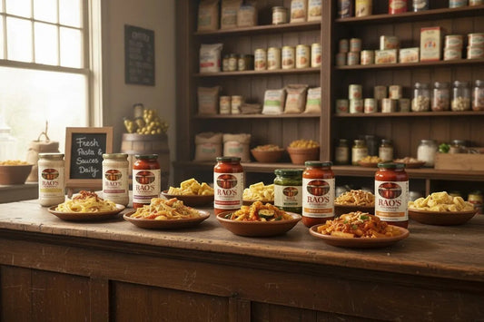 Pops Trading Company Rao's Arrabbiata Sauce jar with vine-ripened tomatoes, basil, oregano, and chili peppers.