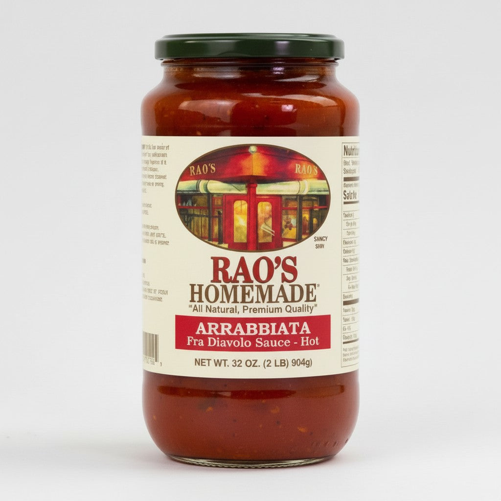 Pops Trading Company Rao's Homemade Arrabbiata Fra Diavolo Sauce - Hot, 32 oz jar. Made with vine-ripened tomatoes, basil, oregano, and chili peppers.