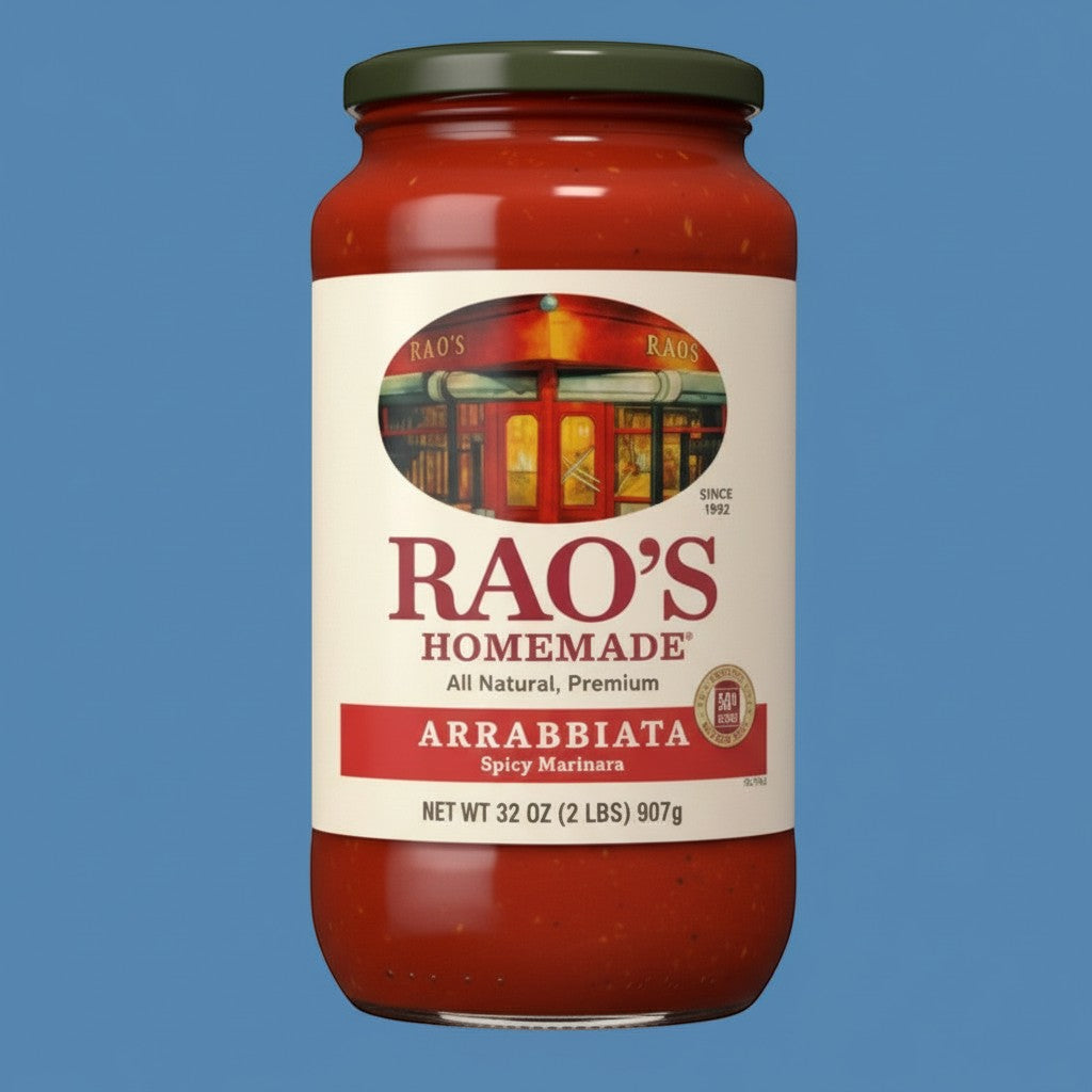 Pops Trading Company Rao's Homemade Arrabbiata Spicy Marinara sauce in a 32 oz jar with a dark green lid.