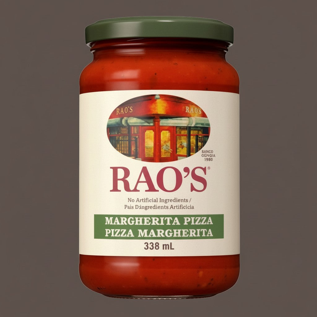 Pops Trading Company Rao's Margherita Pizza Sauce 12.3 oz jar, made with vine-ripened tomatoes.